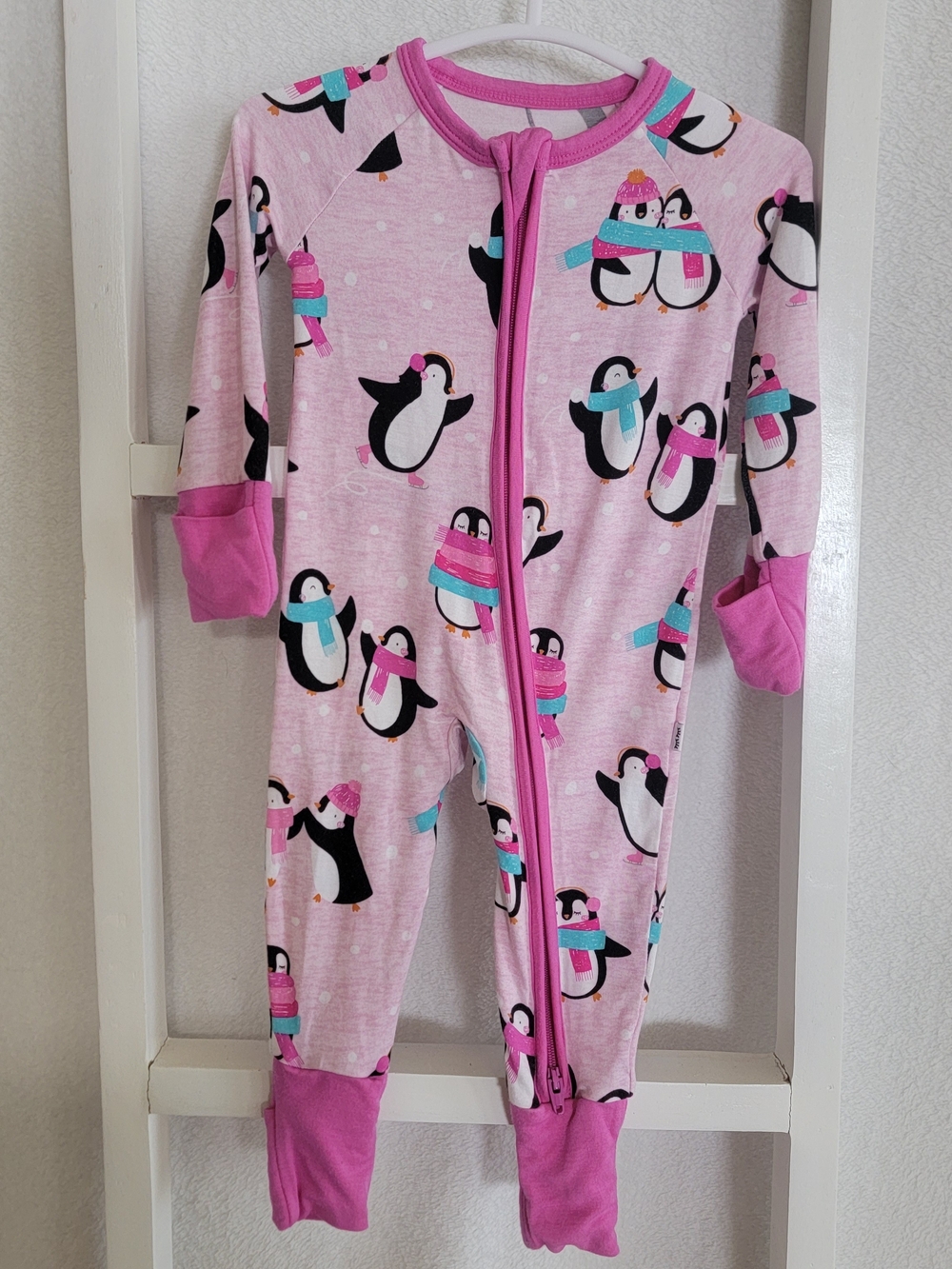 Little Sleepies Pink Penguin Party Convertible Zippy 0-3M Bamboo Sleeper
